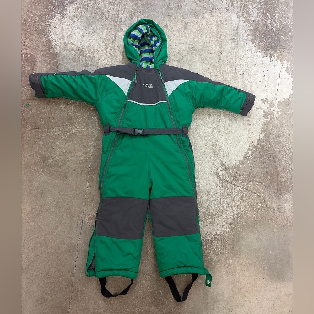Chlorophylle Green and Gray Hooded‎ Snowsuit one piece skisuit
